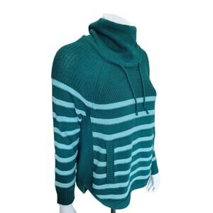 St John’s Bay Green Aqua Striped Knit Cowl Neck Sweater Size Medium Pullover